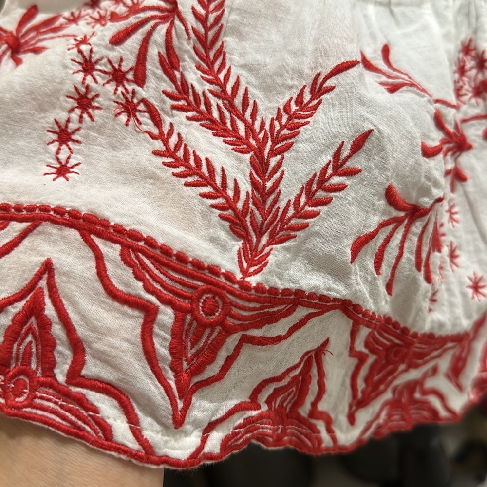 BOHO White and Red Embroidered Mini Dress - Picture 13 of 14